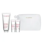 Set Clarins: Moisture-Rich, Shea Butter, Moisturising, Body Lotion, Body, 200 ml + Jeunesse Des Mains, Softening, Hand Cream, 30 ml + Gommage, Exfoliating, Body Scrub, 30 ml + Clarins, Zippered, GWP Textile Pouch, White