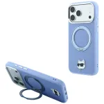 Dėklas Karl Lagerfeld su 360&deg; žiediniu stovu ir Choupette galvos emblema MagSafe, skirtas iPhone 18 Pro Max / 17 Pro Max - &scaron;viesiai mėlynas