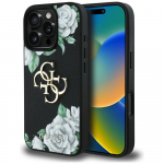 Guess Grained Roses 4G dėklas iPhone 16 Pro Max &ndash; juodas