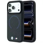 Dėklas BMW M Kevlar Blue Print Ring Metal Logo MagSafe, skirtas iPhone 18 Pro Max / 17 Pro Max - Juodas