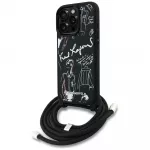 Karl Lagerfeld Crossbody Grained Pattern & Logo dėklas iPhone 16 Pro Max - Juodas