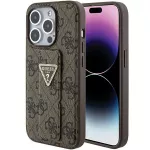 Guess Grip Stand 4G Triangle Strass dėklas iPhone 15 Pro &ndash; rudas