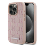 Karl Lagerfeld Leather Monogram Metal Logo dėklas iPhone 15 Pro - rožinis