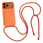 iPhone 17 Pro / 18 Pro silikoninis dėklas su kortelės i&scaron;duojimu ir kryžminės kūno dirželiu &ndash; oranžinis
