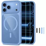 Tech-Protect MagOne CC MagSafe + grūdintasis stiklas 2-pak dėklas iPhone 18 Pro / 17 Pro - permatra mėlyna