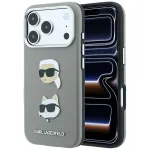 Dėklas Karl Lagerfeld Saffiano with Karl & Choupette Heads Pins & Logo, skirtas iPhone 18 Pro Max / 17 Pro Max - Pilkas