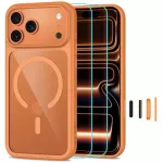 Tech-Protect MagOne CC MagSafe + grūdintasis stiklas 2-pak dėklas iPhone 18 Pro / 17 Pro - permatra oranžinė