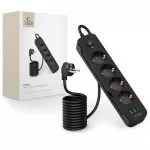 Tech-Protect PCL4X3 maitinimo juosta, 4 lizdai 240V + 2xUSB-A + 1xUSB-C, 200 cm &ndash; juoda
