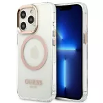 Guess MagSafe dėklas iPhone 13 Pro Max &ndash; skaidrus, auksinis rėmelis