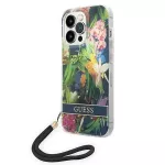 Guess dėklas iPhone 14 Pro &ndash; mėlynas, Flower Strap
