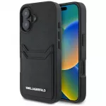 Karl Lagerfeld dėklas iPhone 16 &ndash; juodas, su ki&scaron;enėlėmis