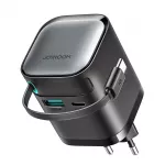 Joyroom JR-TCL02 65W USB-A USB-C GaN įkroviklis su integruotu USB-C laidu - juodas