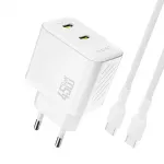 Dudao sieninis įkroviklis A28PCEU PD 45W GaN 2xUSB-C su USB-C laidu - baltas