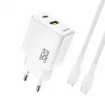 Dudao sieninis įkroviklis A27MaxCEU PD QC 35W USB-A USB-C su USB-C laidu - baltas
