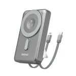 Dudao i&scaron;orinė baterija K29 10000mAh PD 20W MagSafe su metaliniu korpusu, stovu ir integruotais USB-C/Lightning laidais - pilkas