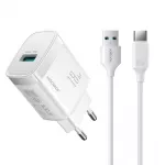 Joyroom JR-TF4 18W sieninis įkroviklis su 3A USB-A - USB-C 1m laidu - baltas