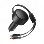 Orico Dual Stretch 60W USB-C automobilio įkroviklis su dviem atitraukiamais USB-C + Lightning kabeliais - juodas