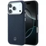 Mercedes Leather Semi Wrap Wood Effect MagSafe dėklas iPhone 17 Pro Max - Tamsiai mėlynas