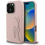 Karl Lagerfeld FW Grained Signature Logo iPhone 16 Pro dėklas - Rožinis
