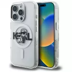 Karl Lagerfeld IML Glitter Karl & Choupette Sketch Logo MagSafe dėklas skirtas iPhone 16 Pro - Permatomas