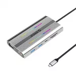 Orico XDR 12in1 RGB USB-C Dokavimo stotis USB-A USB-C PD 100W 2x HDMI 4K 60Hz VGA RJ45 Gigabit SD ir microSD Kortelės Skaitytuvas - Pilka