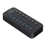 Orico CT2U3-7AB USB &scaron;akotuvas 7x USB-A 3.0 su jungikliais &ndash; juodas