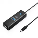 Orico PWCUR-C3 3 prievadų USB &scaron;alintuvas 1x USB-A 3.0 1x USB-C 3.0 1x RJ45 Gigabit Ethernet 0,5 m - juodas
