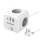 Wozinsky WKZ-3B Maitinimo kubas 3x AC 2x USB-A 1x USB-C 4000 W su 1,8 m kabeliu - balta