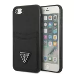 Guess GUHCI8PSATPK iPhone 7/8 SE 2020 / SE 2022 kietas dėklas juodas / juodas kietas Saffiano Triangle logotipo kortelių lizdas