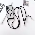 iPhone 17 dėklas su kryžiniu dirželiu, MagSafe suderinamas - Juoda