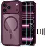 Tech-Protect MagOne CC MagSafe dėklas + 2 vnt. grūdinto stiklo, skirtas iPhone 18 Pro Max / 17 Pro Max &ndash; skaidriai bordo