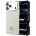 Guess Granuliuota Apvalus Strass Logotipas MagSafe dėklas Apple iPhone 18 Pro / 17 Pro - Smėlio spalva