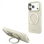Guess Ring Stand 360 grūdintas Classic Logo MagSafe dėklas iPhone 18 Pro Max / 17 Pro Max - smėlio spalva