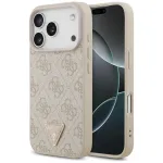 Guess Leather 4G Triangle Strass MagSafe dėklas iPhone 18 Pro / 17 Pro - Rožinė