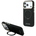 Dėklas iPhone 18 Pro Max / 17 Pro Max - Guess Ring Stand 360 Grained Classic Logo MagSafe - Juodas