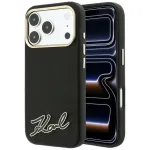 Dėklas iPhone 18 Pro Max / 17 Pro Max - Karl Lagerfeld Grained with Resin Signature Logo MagSafe - Juodas