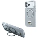 Dėklas Karl Lagerfeld su 360&deg; žiediniu stovu ir Karl Head emblema MagSafe, skirtas iPhone 18 Pro / 17 Pro - pilkas