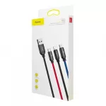 Baseus laidas Three Primary Colors &scaron;viestuvas/Type-C/Micro Nylon Braid 3.5A 1.2m (CAMLT-BSY01), juoda spalva