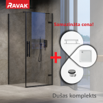 Du&scaron;o kabinų komplektas RAVAK SET24 Du&scaron;o durys COSD1-90 juodos, stiklas + Du&scaron;o siena COPS-90 juoda + Padėklas Gigant Pro