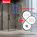 Du&scaron;o kabinų komplektas RAVAK SET27 Du&scaron;o durys COSD1-90 juodos, stiklas + Du&scaron;o siena COPS-100 juoda + Padėklas Gigant Pro