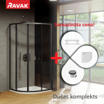 Du&scaron;o kabinų komplektas RAVAK SET6 Du&scaron;o kampas BLSCP4-90 juodas + stiklas Transparent + padėklas Elipso Pro
