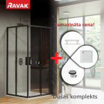Du&scaron;o kabinų komplektas RAVAK SET8 Du&scaron;o kampas BLSRV2-80 juodas + stiklas skaidrus + padėklas Perseus Pro
