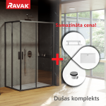 Du&scaron;o kabinų komplektas RAVAK SET15L Du&scaron;o durys BLSRV2K-80 juodos, stiklas + Du&scaron;o durys BLSRV2K-100 + Paletė Gigant Pro Kairė