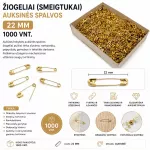 Žiogeliai (smeigtukai) auksinės spalvos 22 mm &ndash; 1000 vnt.