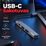 USB Type-C &scaron;akotuvas (USB-C Hub) su 4 USB jungtimis TR2480A