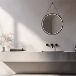 LED veidrodis &Oslash;60 cm &ndash; apvalus, juodas matinis rėmas, su pakabinamu dirželiu