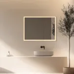 LED veidrodis 80&times;60 cm &ndash; stačiakampis, auksinis aliuminio rėmas, reguliuojamas ap&scaron;vietimas