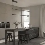 Linijinis LED pakabinamas &scaron;viestuvas su pasukama &scaron;viesos juosta ir marmuro detalėmis, smėlio juodas