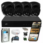 Vaizdo stebėjimo kamerų rinkinys DVS, 4 juodos 5 Mpx kameros, LED IR, 1 TB
