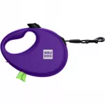 Automatinis &scaron;uns pavadėlis su mai&scaron;elių dėklu, M, violetinis, iki 20 kg